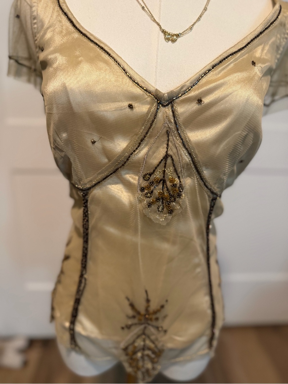 Vintage Bandolino Gold Sheer Embellished Top - Picture 2 of 5